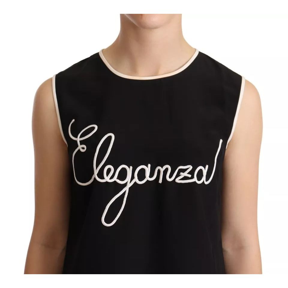 Dolce & Gabbana Black Silk Eleganza Print Sleeveless Tank Top