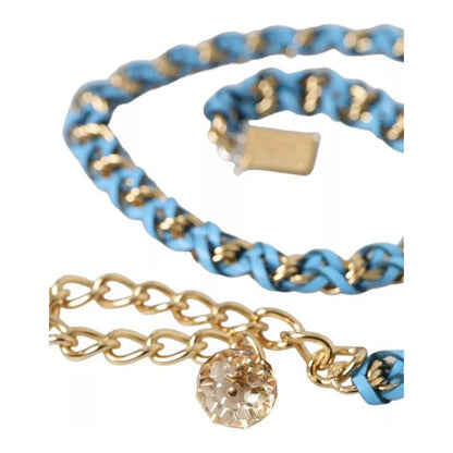 Dolce & Gabbana Blue Braided Gold Brass Chain Waist Belt