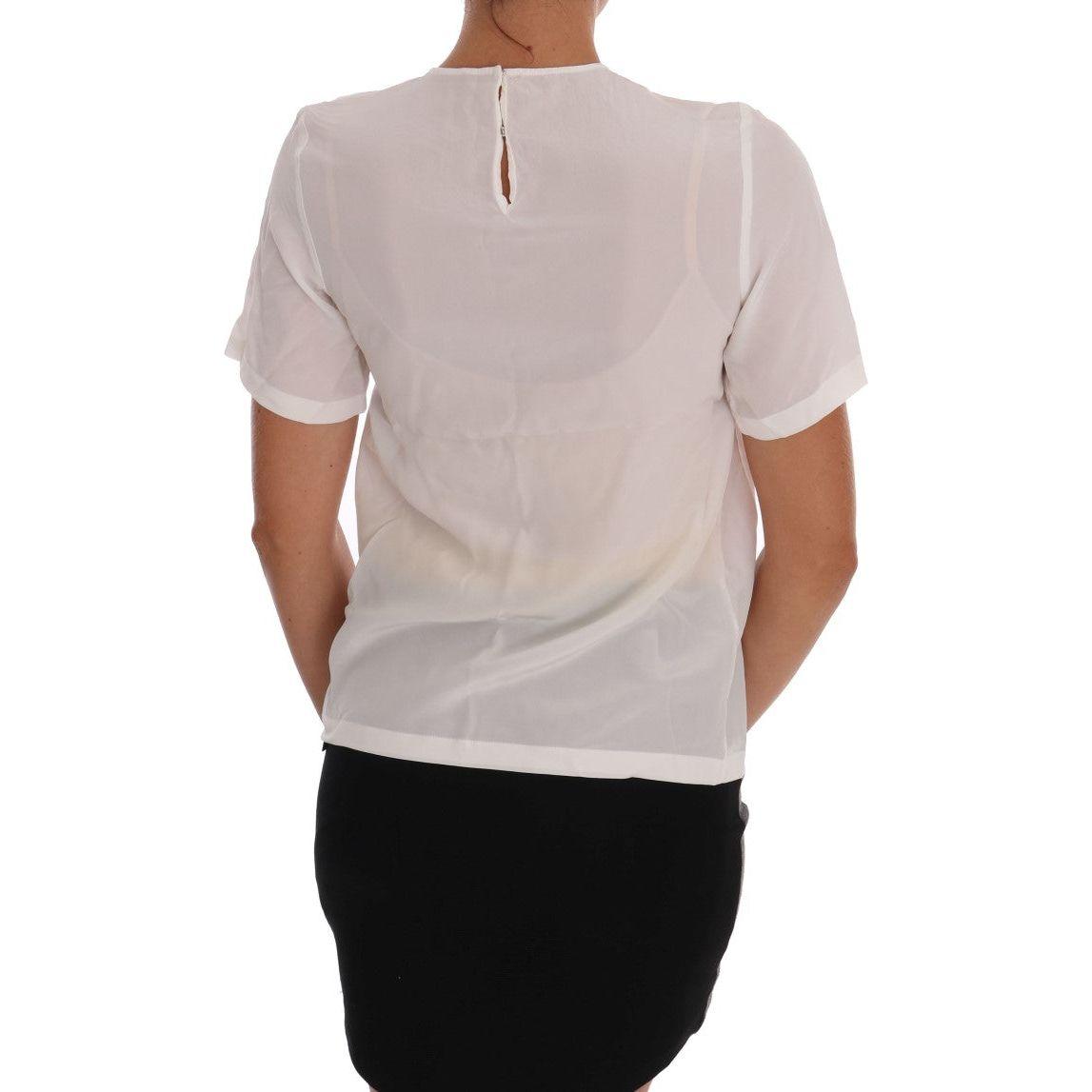 Dolce & Gabbana White Silk ITALIA IS LOVE Blouse T-shirt