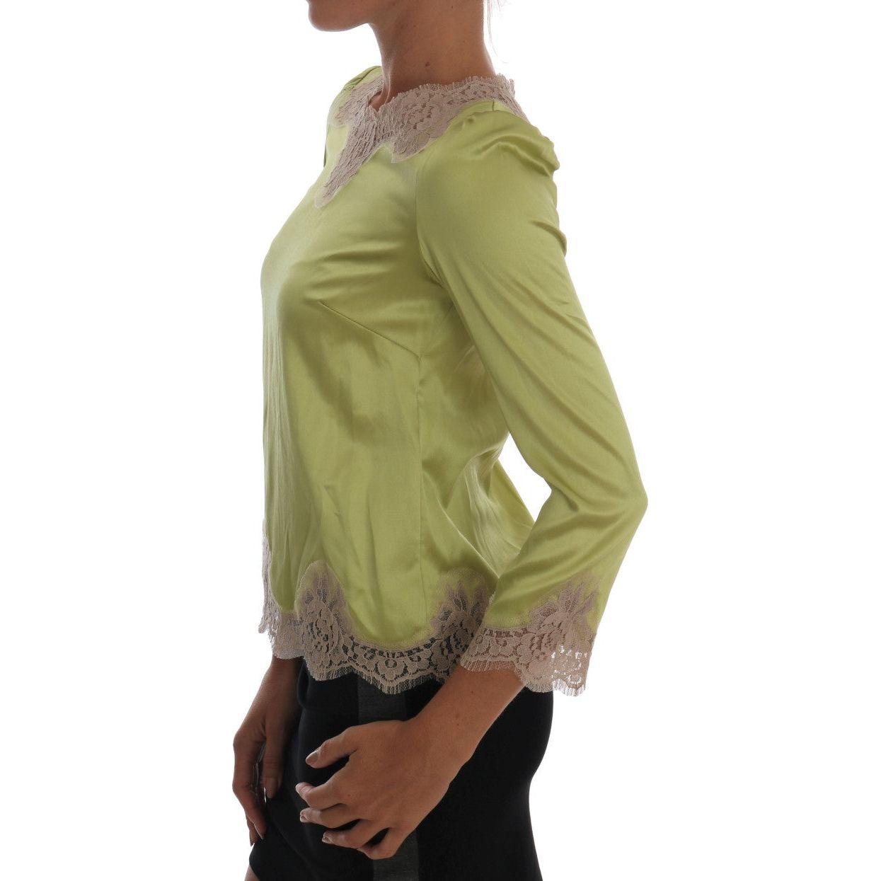 Dolce & Gabbana Green Silk Stretch Blouse Top