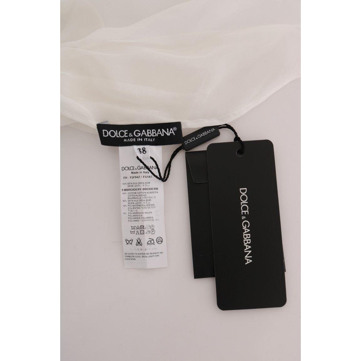 Dolce & Gabbana White Daisy Applique Silk Shirt