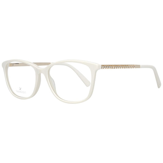 Swarovski White Women Glasses Frame with metal and plastic materials, featuring Swarovski elements, full-rim trapezium style.