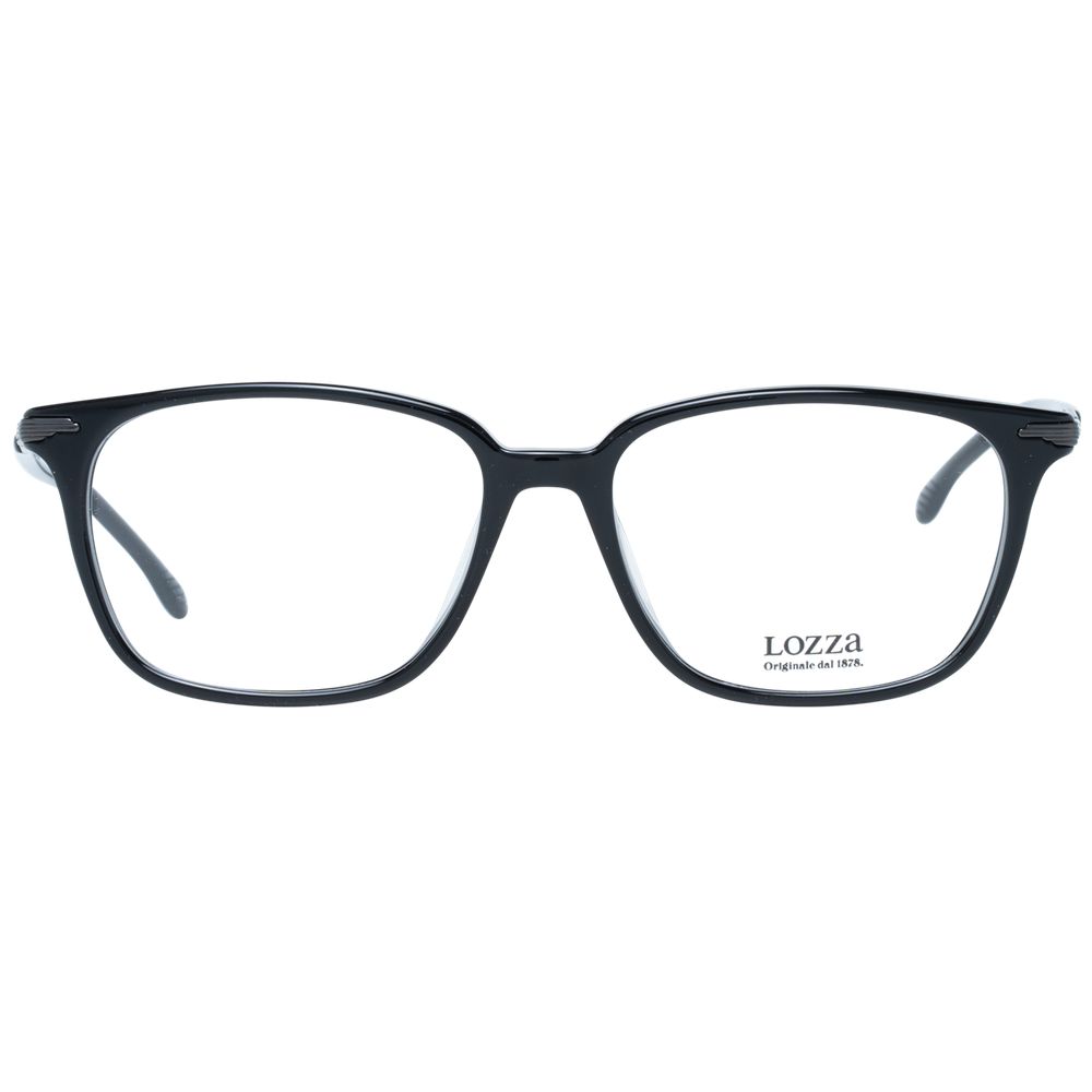 Lozza Black Men Glasses Frame, full-rim rectangle style with demo lenses, plastic material, black color.