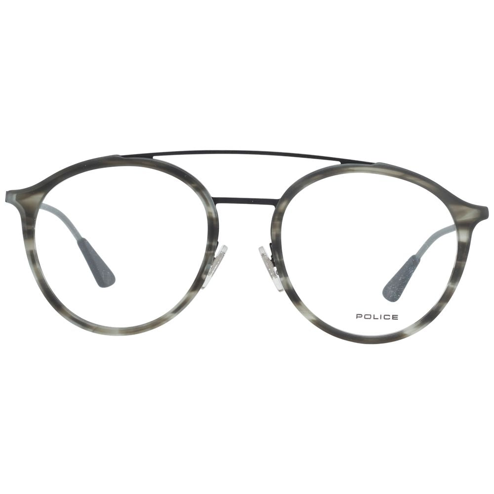 Police Gray Men Glasses Frame in full-rim aviator style, grey metal and plastic material, front view.