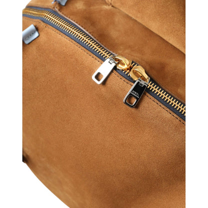 Dolce & Gabbana Brown Yellow Suede Leather Logo Backpack Bag