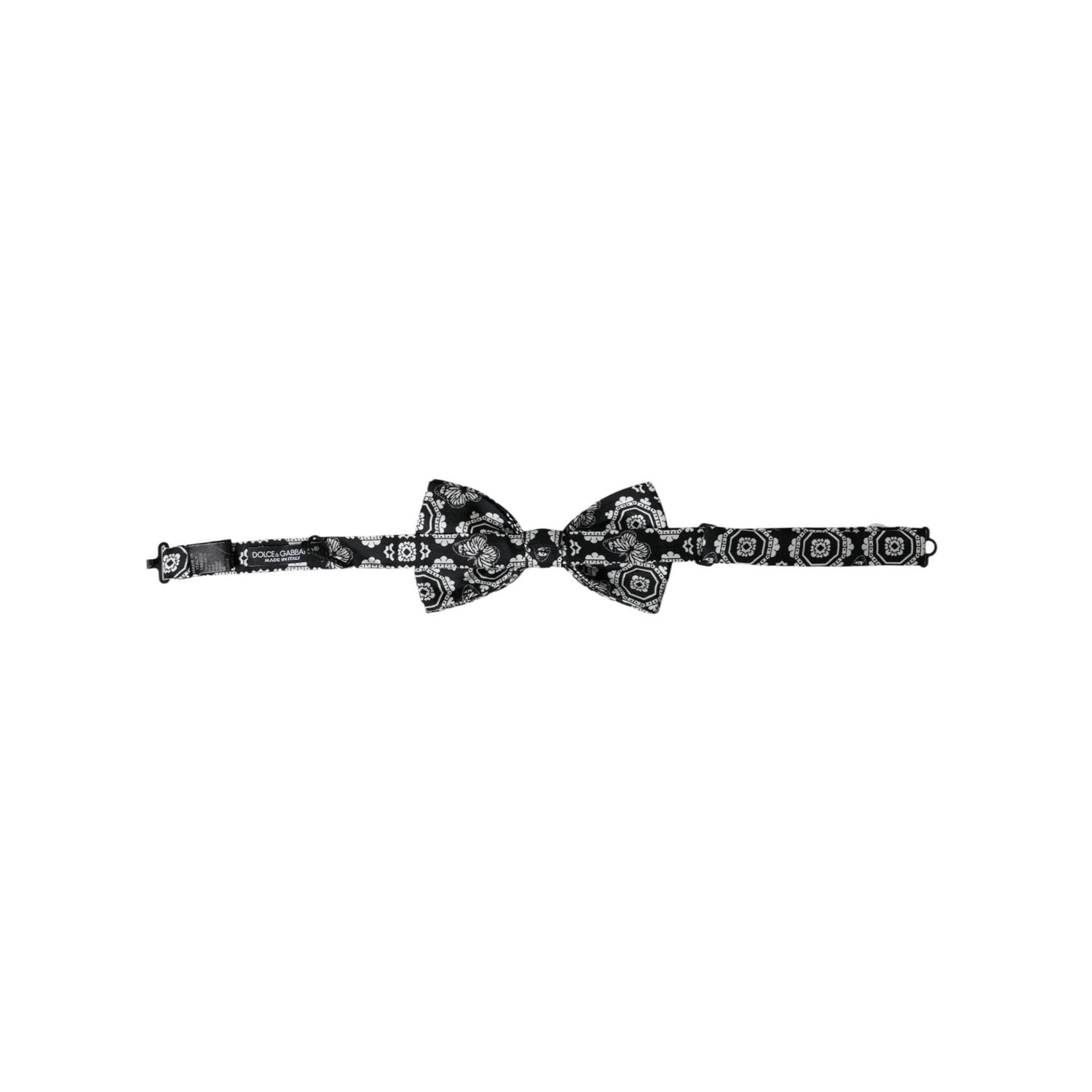 Dolce & Gabbana Black White Printed Adjustable Neck Men Bow Tie