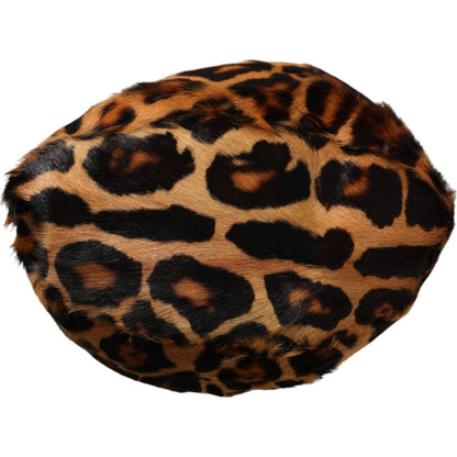Dolce & Gabbana Brown Leopard Fur Women Bucket Hat