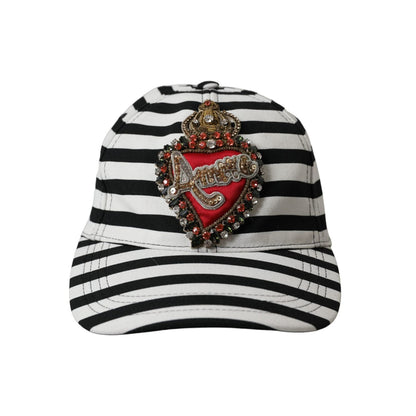 Dolce & Gabbana Black White Stripe Amore Heart Applique Baseball Hat