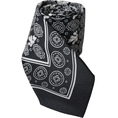 Dolce & Gabbana Black Patterned 100%Silk Adjustable Tie