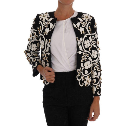 Dolce & Gabbana Black Baroque Floral Crystal Jacket Coats & Jackets