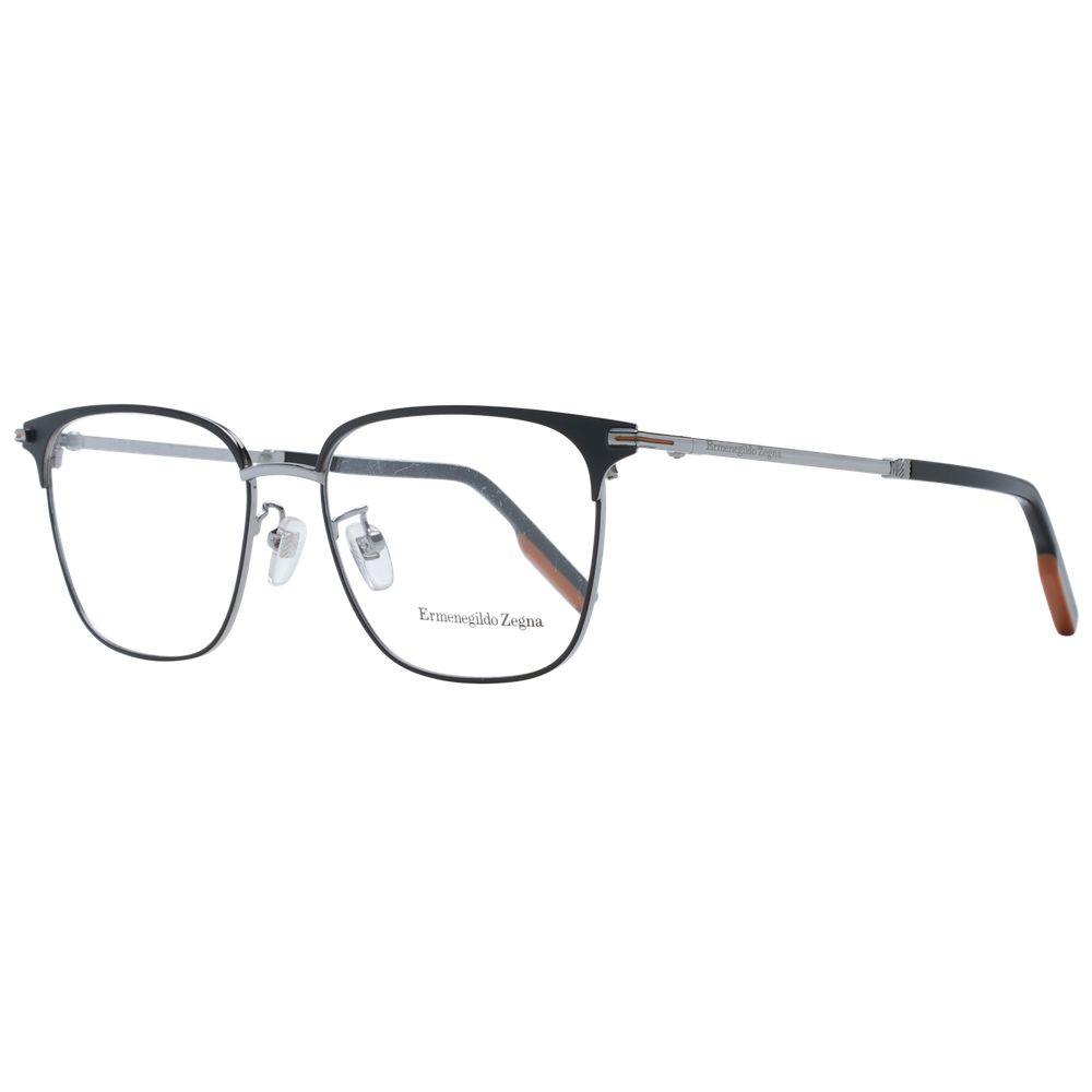 Ermenegildo Zegna Black Metal Glasses (Frames) in full-rim square style for men with demonstration lenses and branded case.