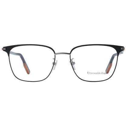 Ermenegildo Zegna Black Metal Glasses (Frames) for Men with full-rim square style, demo lenses, and black metal frame.
