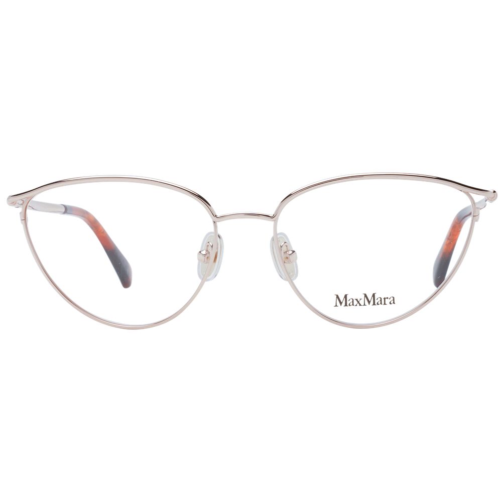 Max Mara Rose Gold Women Glasses Frame in metal full-rim cat eye style with demo plastic lenses and chic design.