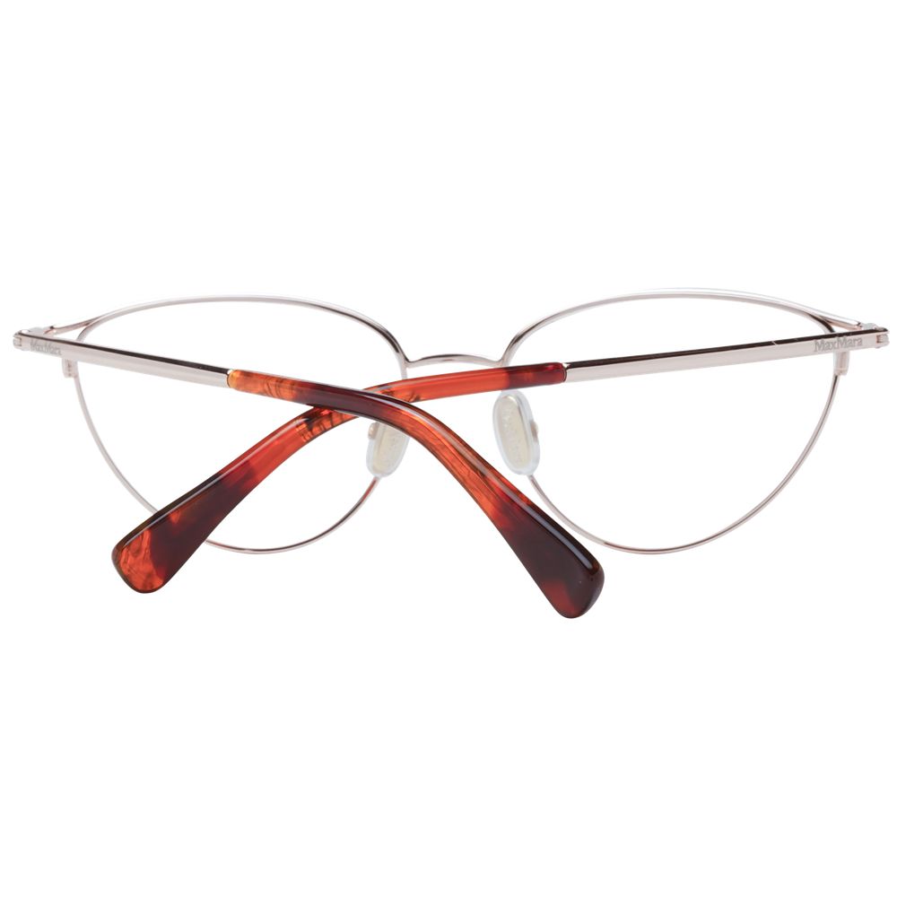 Max Mara Rose Gold Women Glasses Frame in cat eye style with full-rim metal frame, demo lenses, and branded case included.