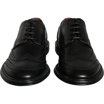 Dolce & Gabbana Black Leather Oxford Wingtip Formal Men Shoes