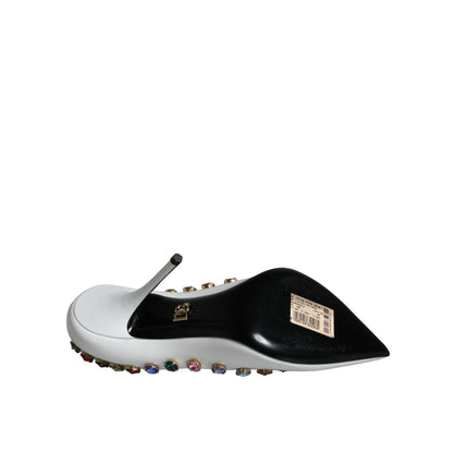 Dolce & Gabbana White Crystal Leather High Heels Pumps Shoes