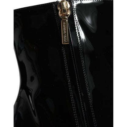 Dolce & Gabbana Black Patent Leather Crystal Heel Boots Shoes