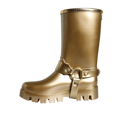 Dolce & Gabbana Metallic Gold Rubber PVC Rain Boots Shoes