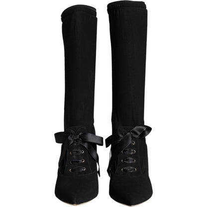 Dolce & Gabbana Black Stiletto Heels Mid Calf Boots Shoes