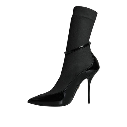 Dolce & Gabbana Black Leather Stilettos Booties Socks Shoes