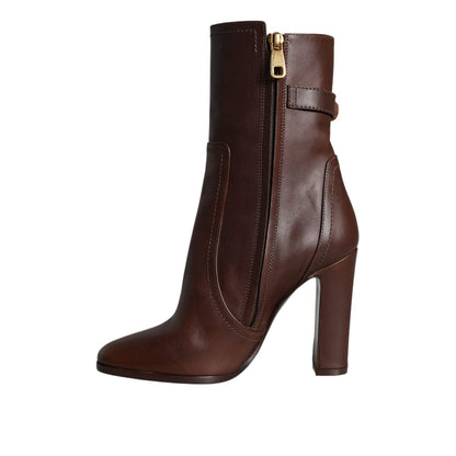Dolce & Gabbana Brown Leather Heels Mid Calf Boots Shoes