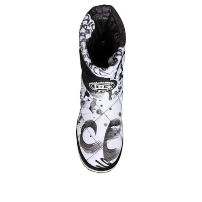 Dolce & Gabbana White Padded Logo Print Mid Calf Boots Shoes