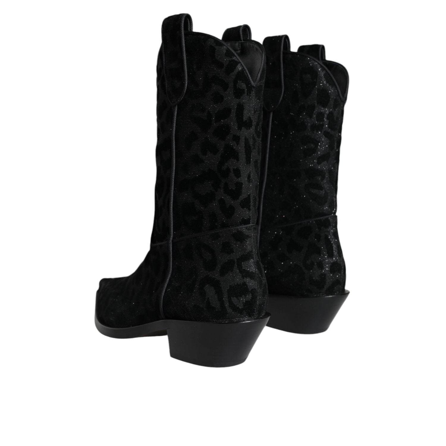 Dolce & Gabbana Black Gray Leopard Cowboy Boots Shoes