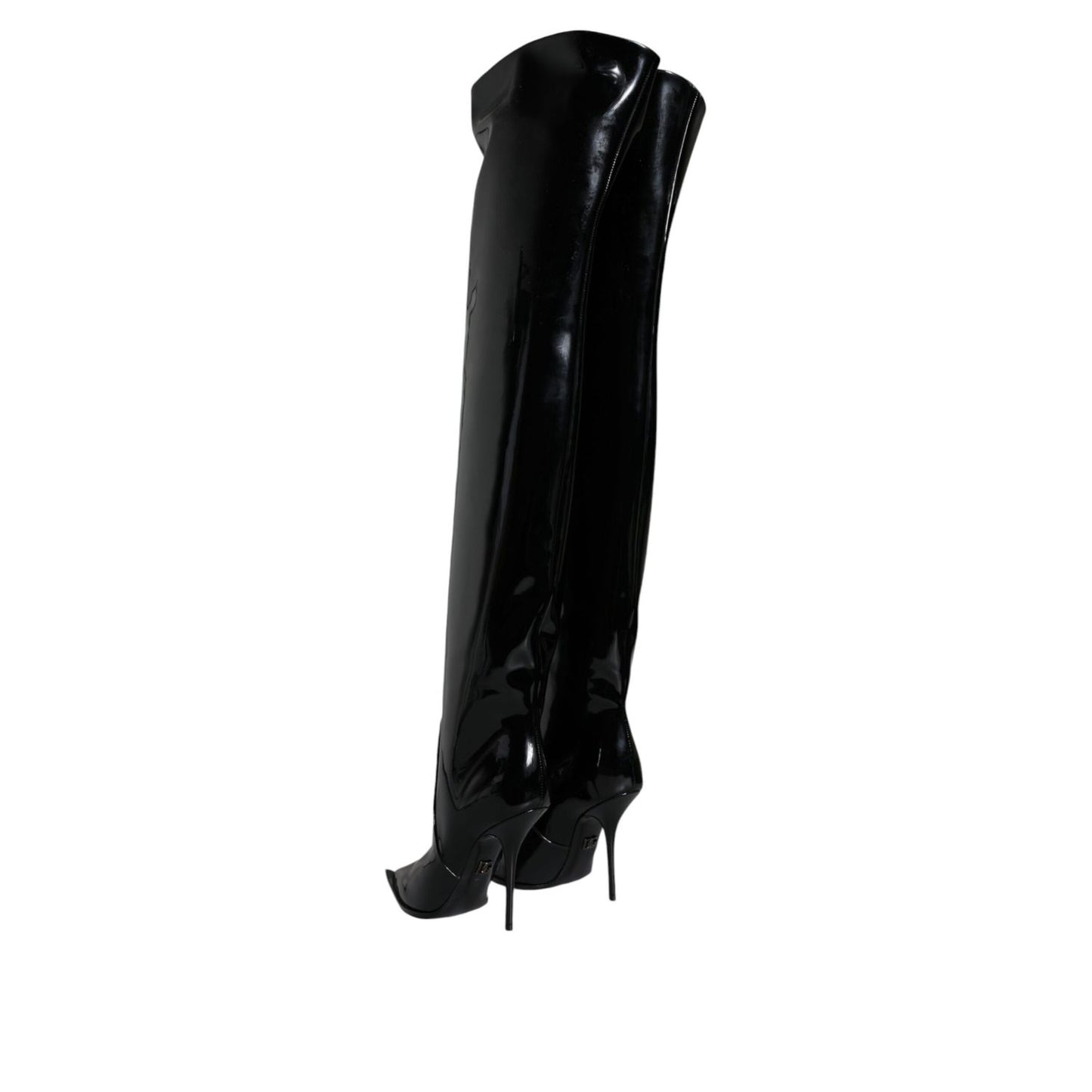 Dolce & Gabbana Black Patent Leather Knee High Boots Shoes