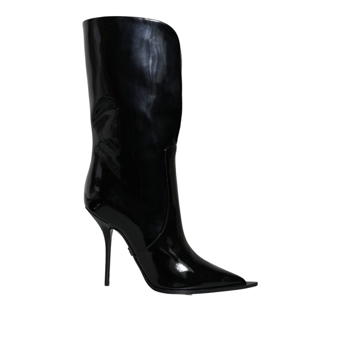 Dolce & Gabbana Black Patent Leather Mid Calf Boots Shoes