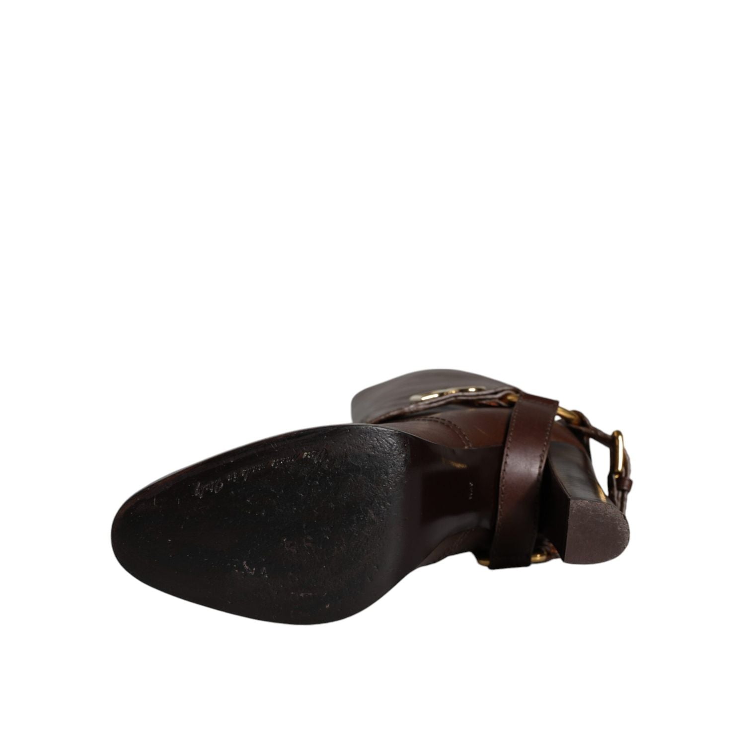 Dolce & Gabbana Brown Leather Gold Tone Logo High Boots Shoes