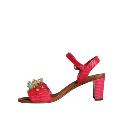 Dolce & Gabbana Fuchsia Leather Embellished Keira Sandals Shoes