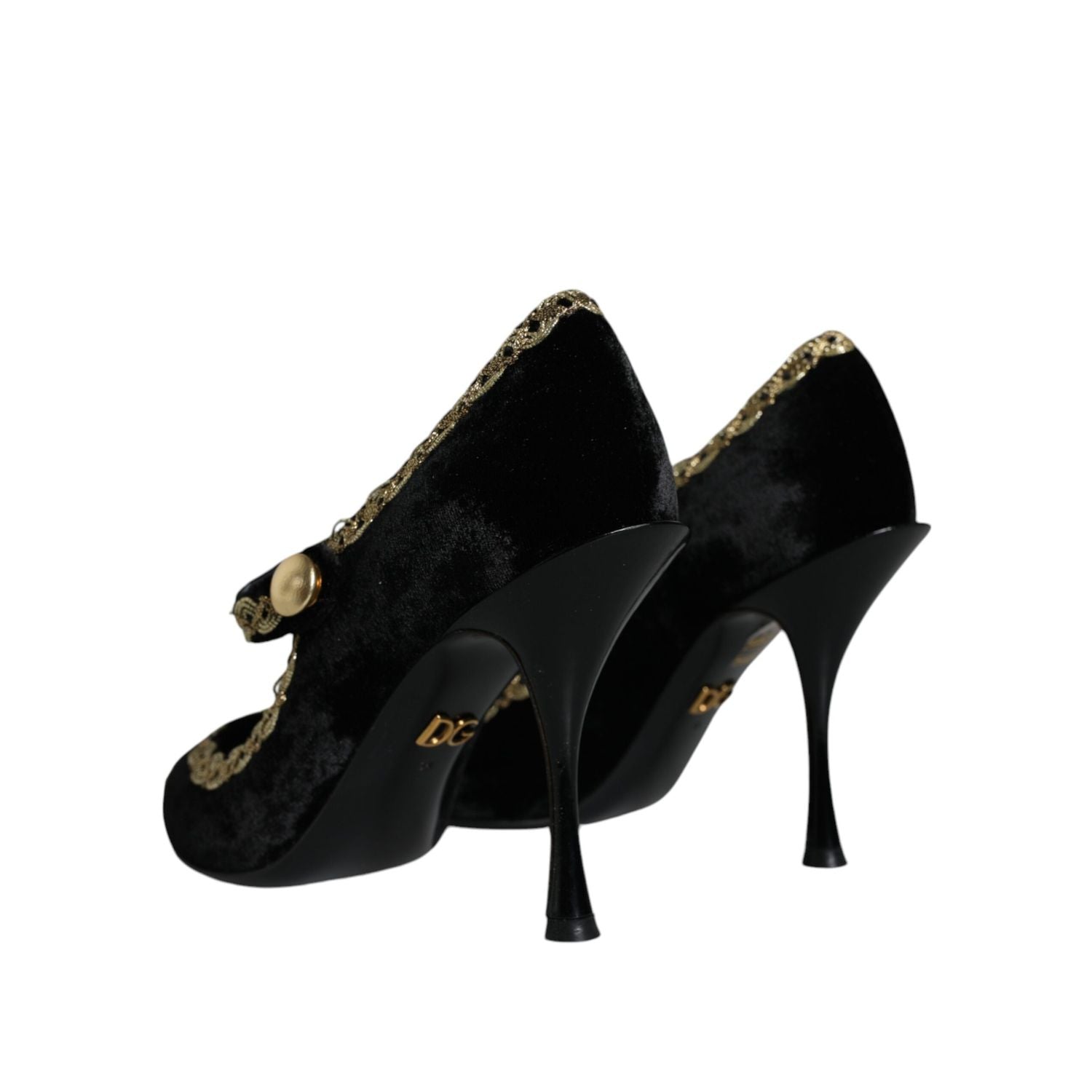 Dolce & Gabbana Black Mary Janes Velvet Gold Pumps Shoes