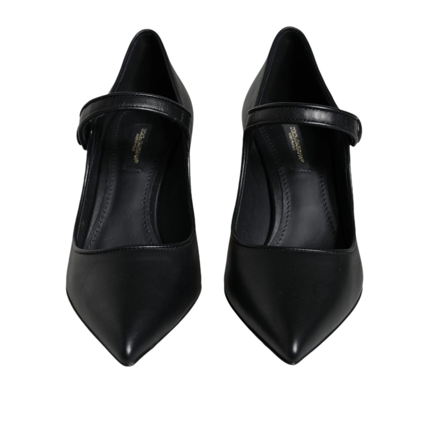 Dolce & Gabbana Black Leather Logo Heels Mary Janes Pumps Shoes