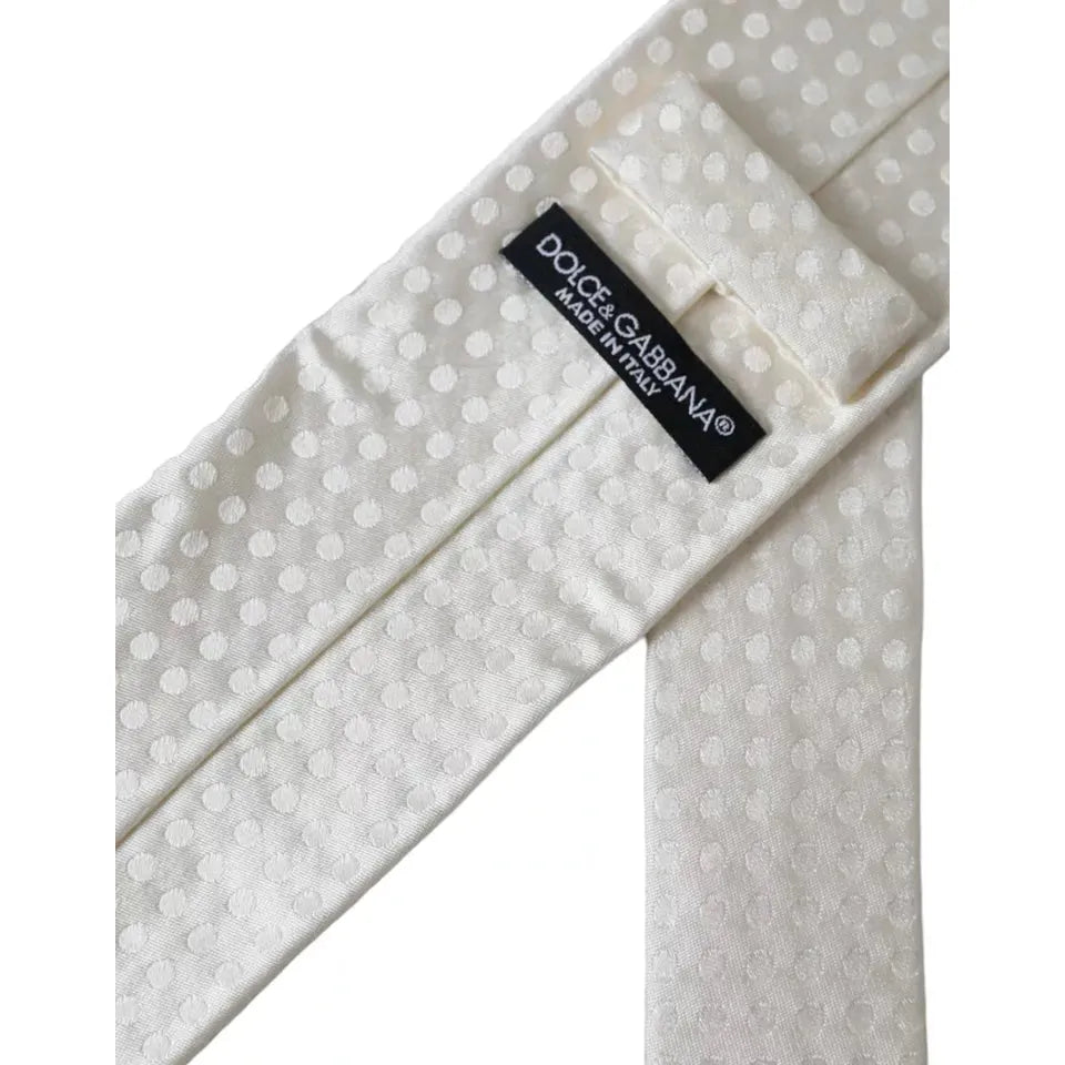 Dolce & Gabbana White Dotted Silk Classic Adjustable Men Tie