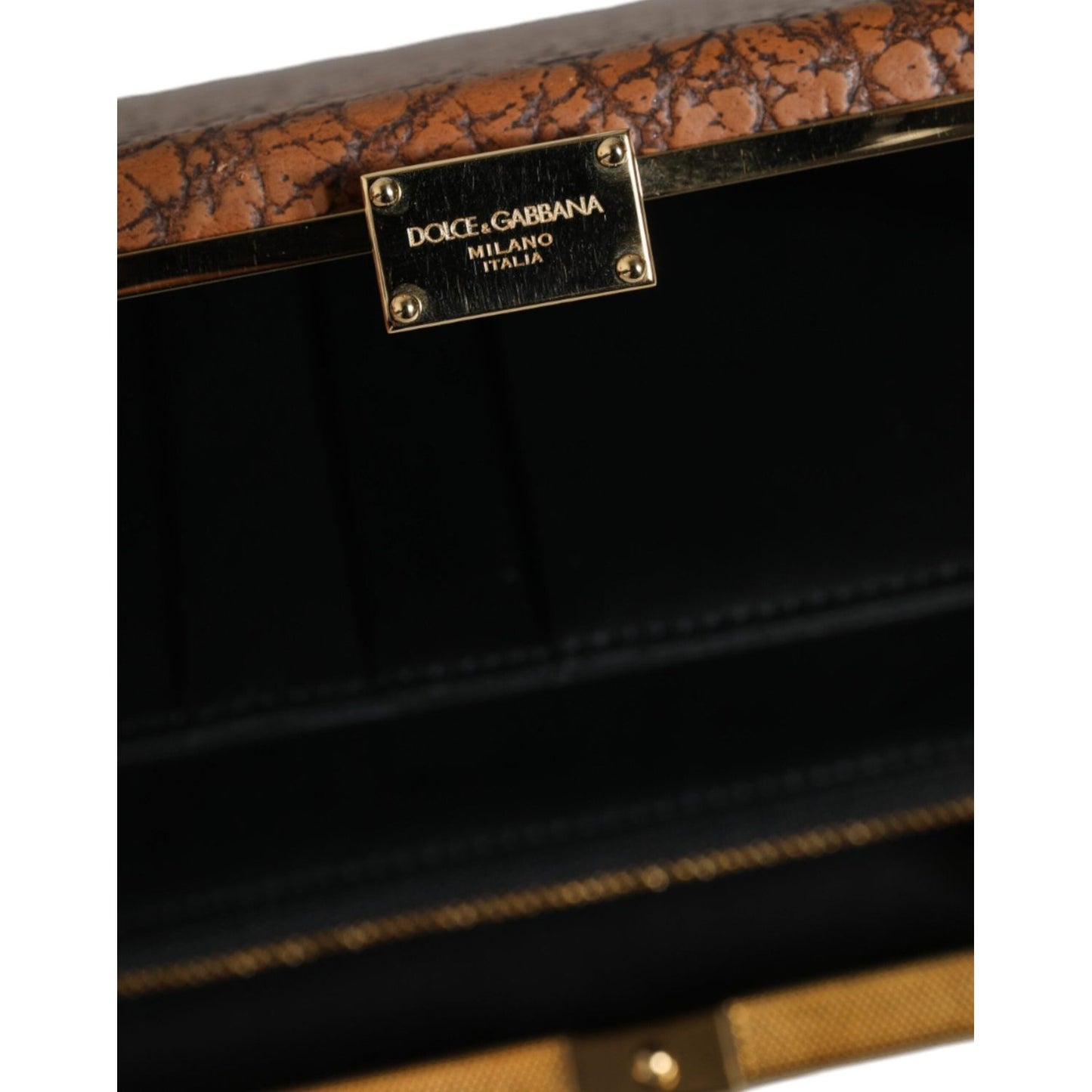 Dolce & Gabbana Brown Leather Gold Frame Clutch Mini Crossbody Bag