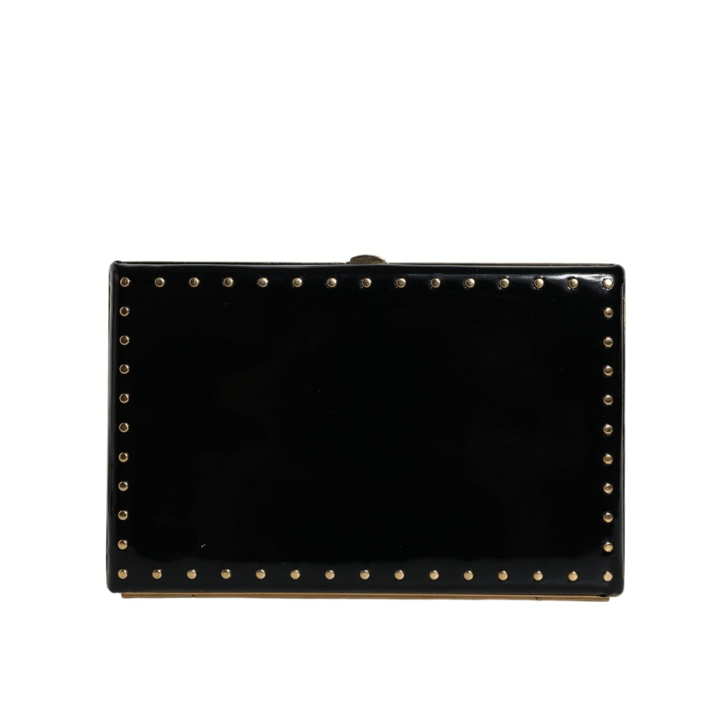 Dolce & Gabbana Black Leather Studs Gold Frame Clutch Evening Purse Bag