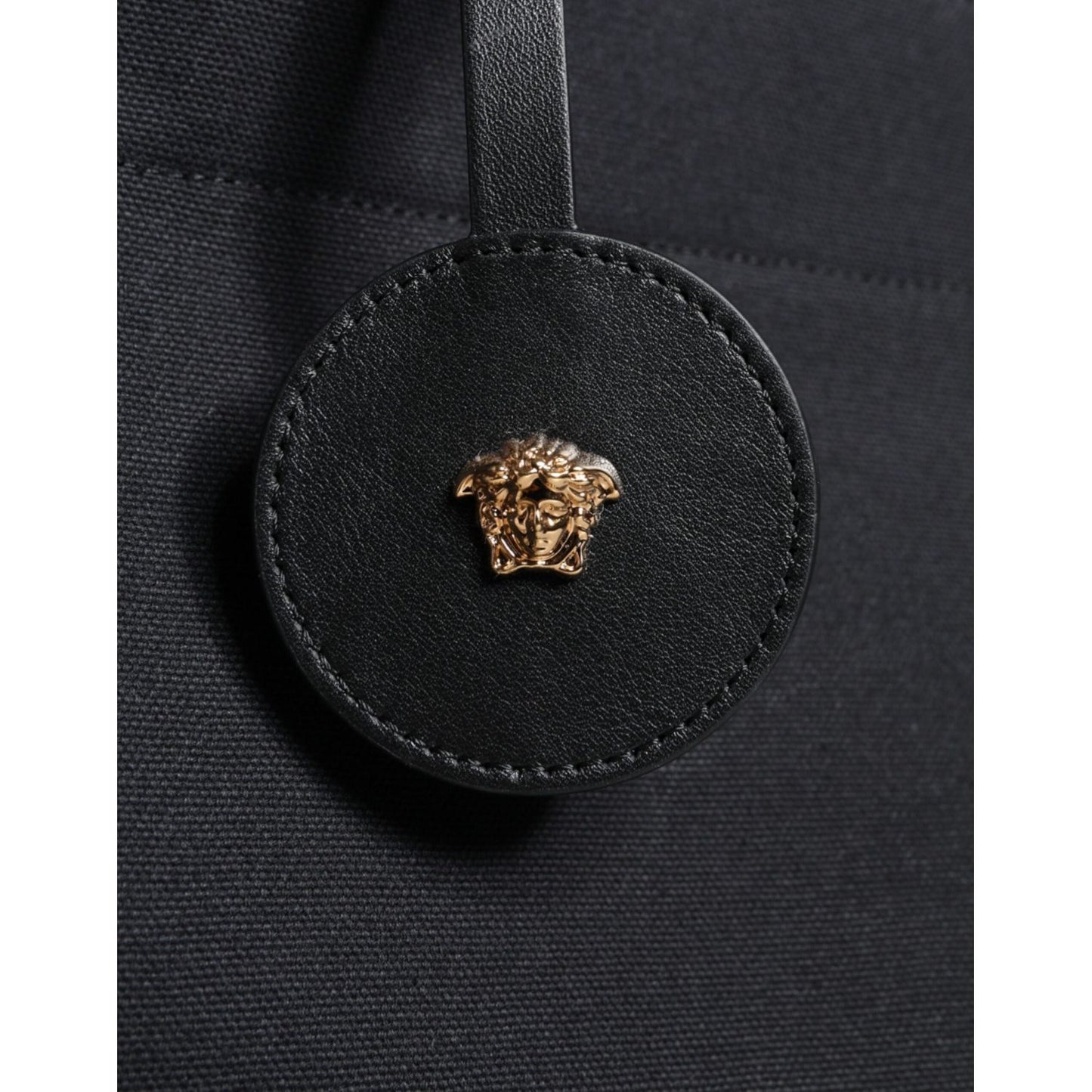 Versace Black Top Handle Canvas Leather Logo Crossbody Tote Bag