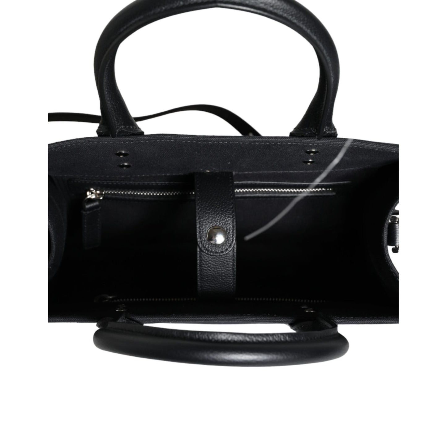 Versace Black Top Handle Canvas Leather Logo Crossbody Tote Bag