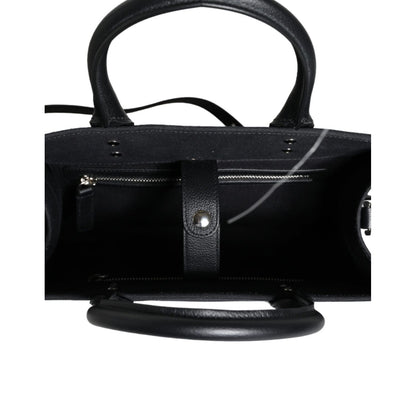 Versace Black Top Handle Canvas Leather Logo Crossbody Tote Bag