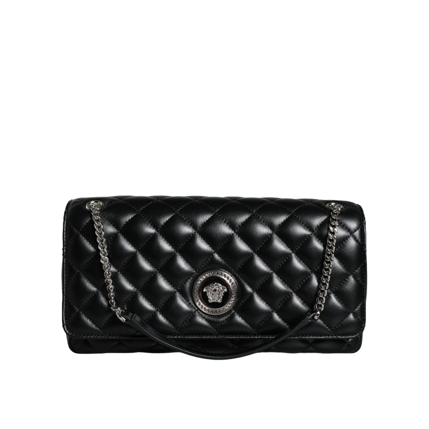 Versace Black Quilted Lambskin Leather Crossbody Shoulder Bag