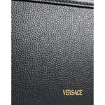 Versace Black Grainy Calf Leather Logo Crossbody Shoulder Bag