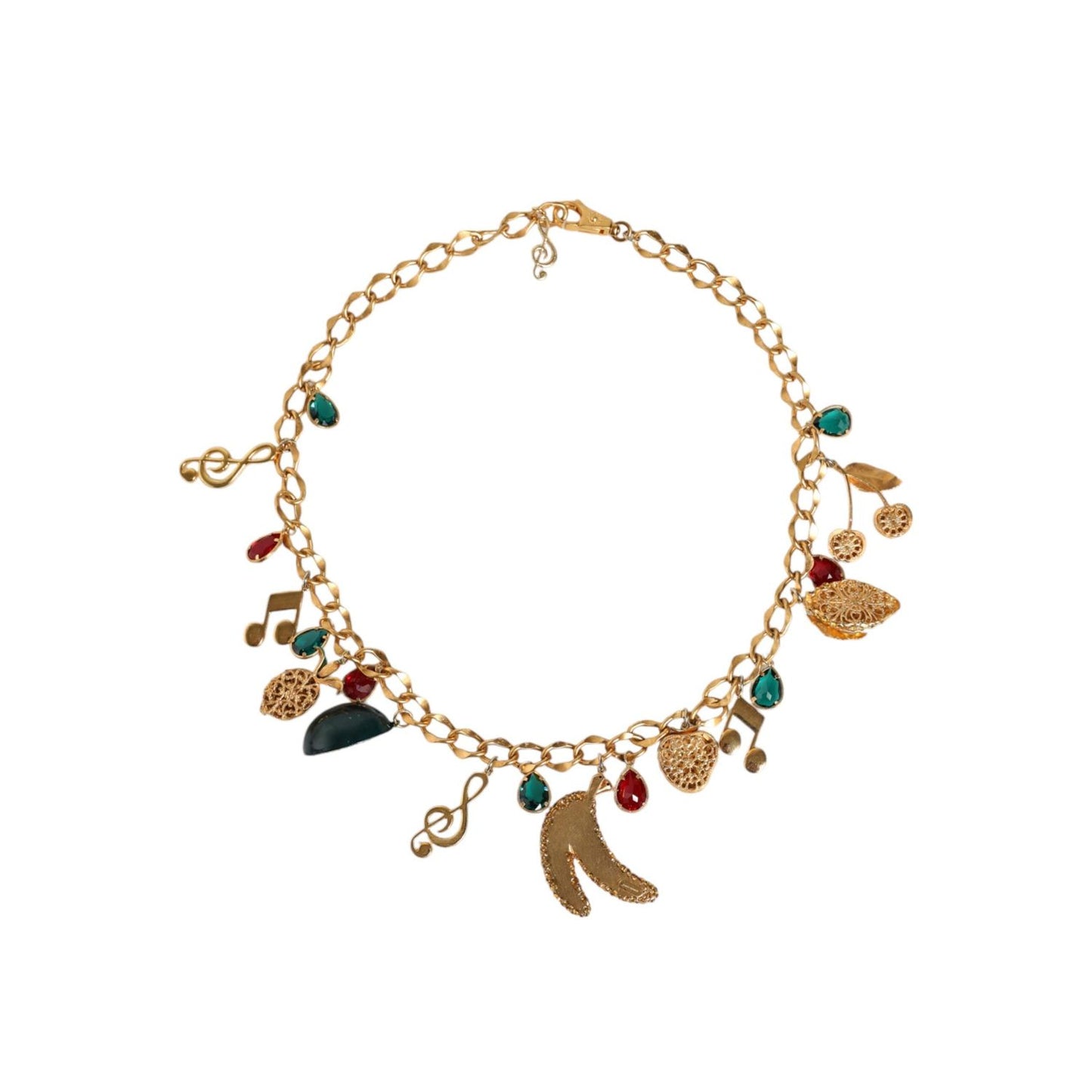 Dolce & Gabbana Gold Tone Brass Fruity Crystal Embellished Waist Chain Belt