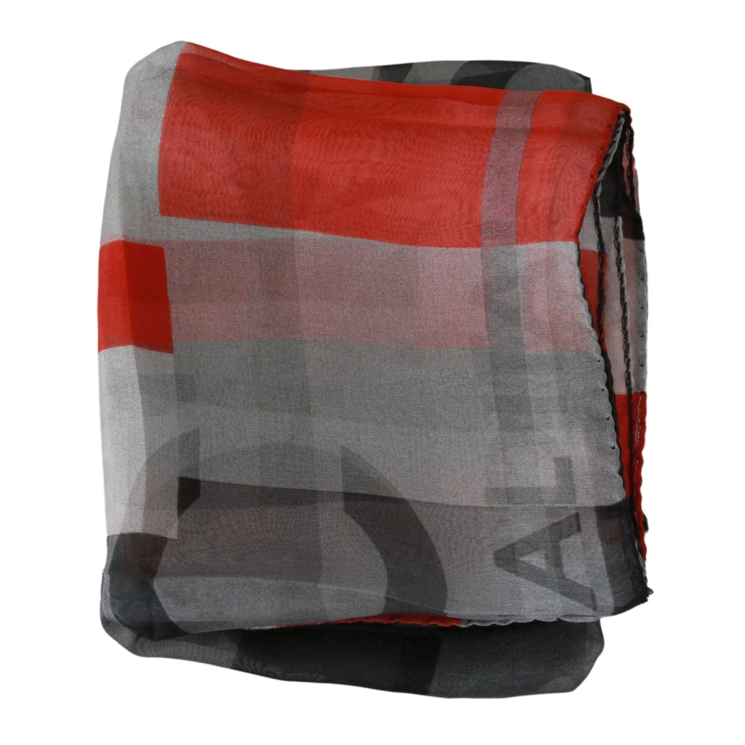 Costume National Gray Red 100% Silk Branded Scarf