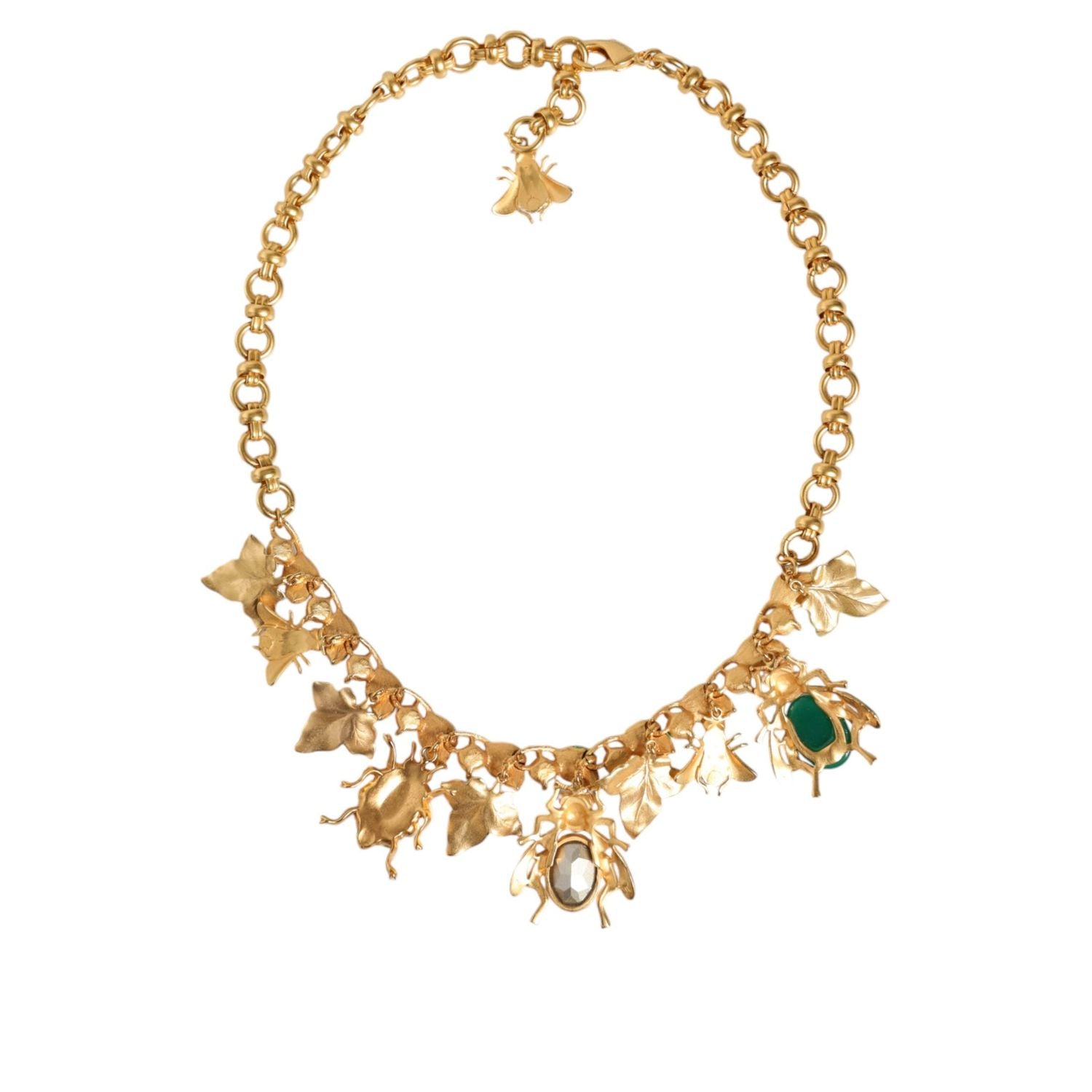 Dolce & Gabbana Gold Brass Crystal Bug Charm Pendant Statement Necklace