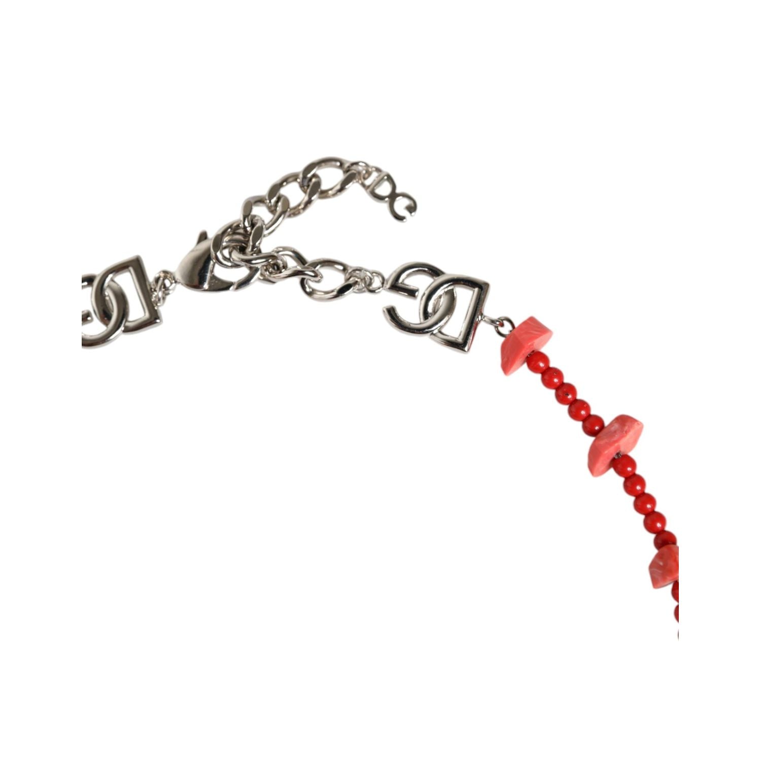 Dolce & Gabbana Silver Tone Brass Beaded Resin DG Logo Chain Necklace