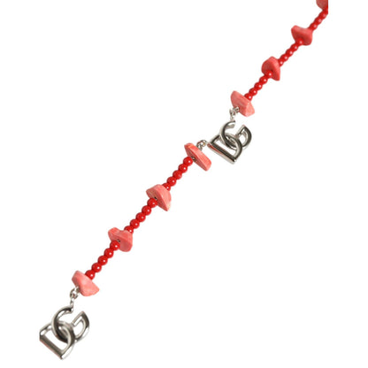 Dolce & Gabbana Silver Tone Brass Beaded Resin DG Logo Chain Necklace Necklace