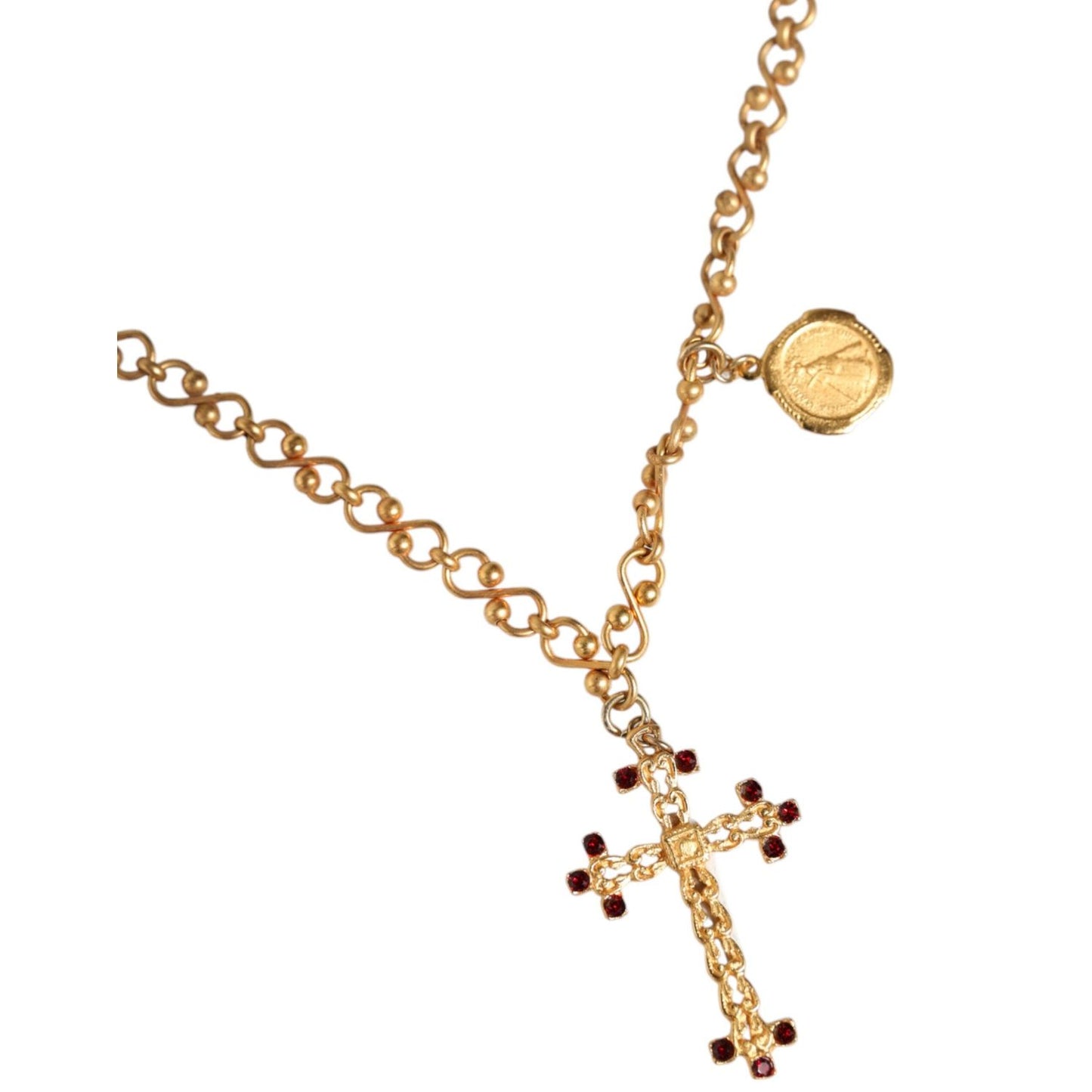Dolce & Gabbana Gold Tone Brass Chain Religious Cross Pendant Necklace