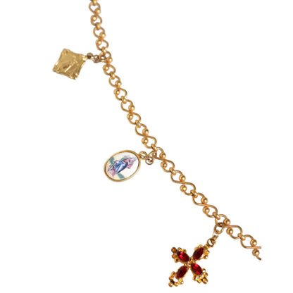 Dolce & Gabbana Gold Tone Brass Chain Religious Cross Pendant Necklace