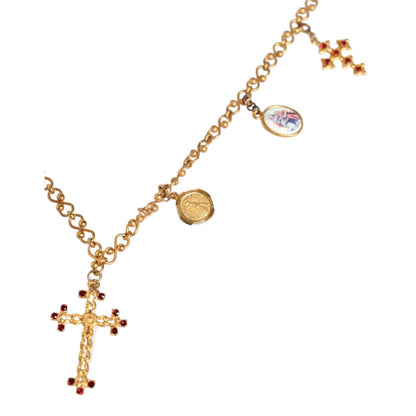 Dolce & Gabbana Gold Tone Brass Chain Religious Cross Pendant Necklace