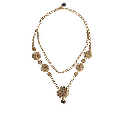 Dolce & Gabbana Gold Tone Floral Crystals Embellished Layered Necklace Necklace